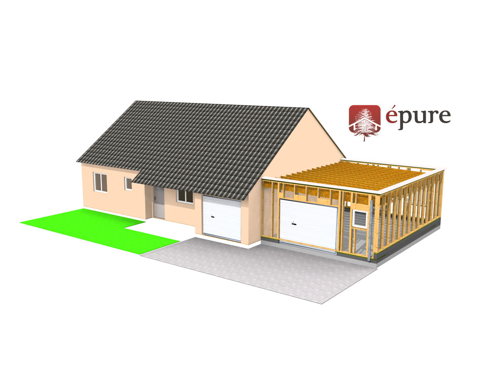 vue 3D structure ossature bois extension epure construction bois